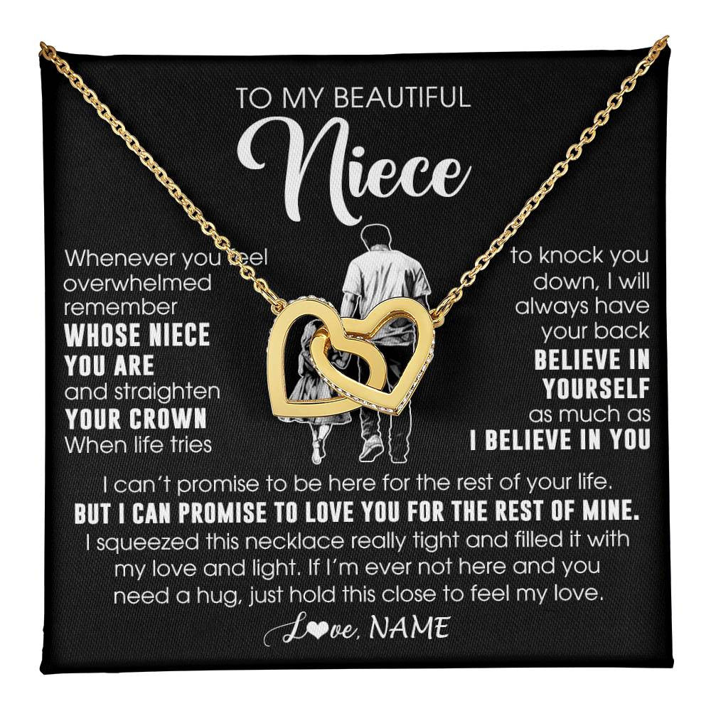 Interlocking Hearts Necklace 18K Yellow Gold Finish | 1 | Personalized To My Beautiful Niece Necklace From Uncle Believe In Yourself Niece Birthday Gifts Jewelry Graduation Christmas Customized Message Card | teecentury
