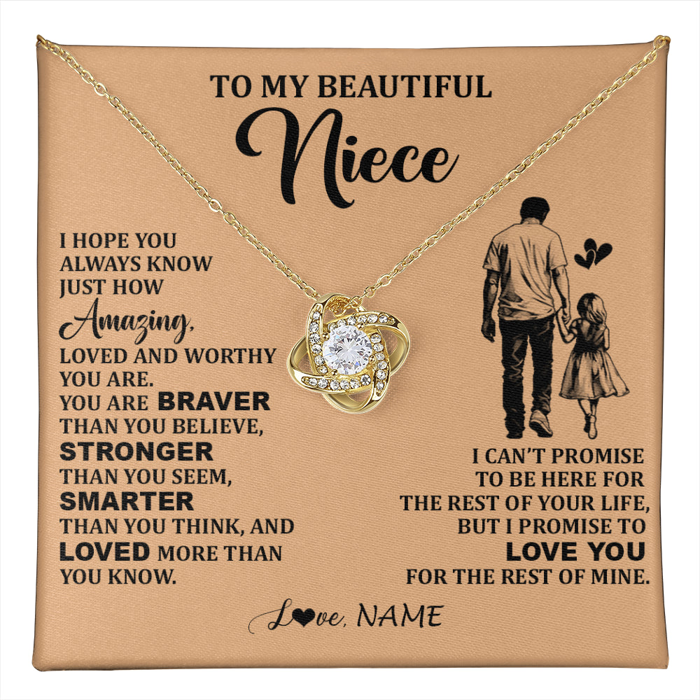 Love Knot Necklace 18K Yellow Gold Finish | 1 | Personalized To My Beautiful Niece Necklace From Uncle Promise To Love You Niece Birthday Valentines Day Graduation Christmas Customized Gift Box Message Card | teecentury