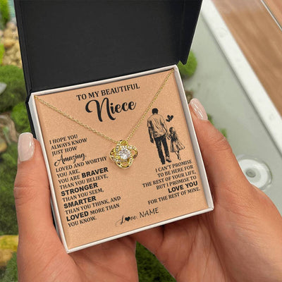 Love Knot Necklace 18K Yellow Gold Finish | 2 | Personalized To My Beautiful Niece Necklace From Uncle Promise To Love You Niece Birthday Valentines Day Graduation Christmas Customized Gift Box Message Card | teecentury