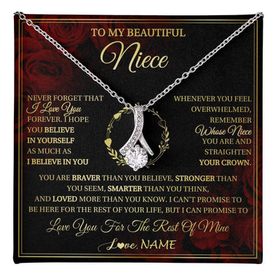 Alluring Beauty Necklace 14K White Gold Finish | 1 | Personalized To My Beautiful Niece Necklace Gift From Aunt Uncle I Love You Niece Birthday Jewelry Gifts Graduation Christmas Customized Gift Box Message Card | teecentury