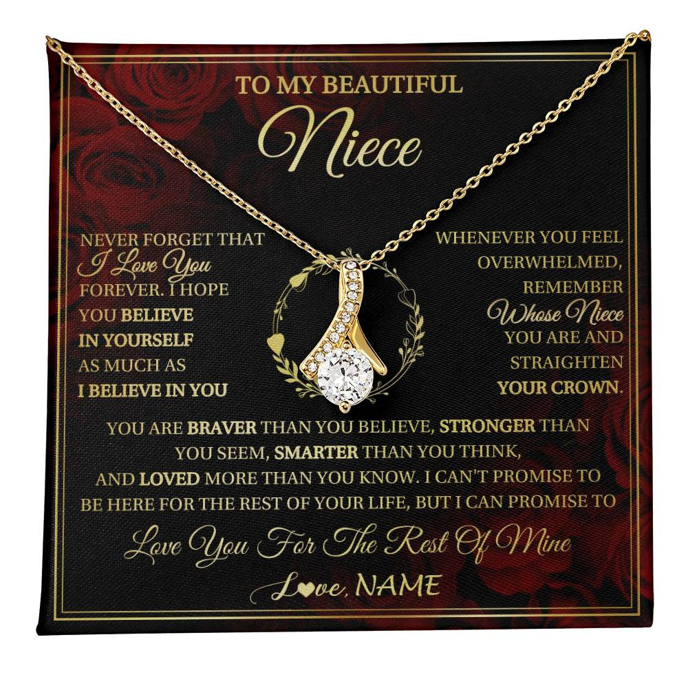 Alluring Beauty Necklace 18K Yellow Gold Finish | 1 | Personalized To My Beautiful Niece Necklace Gift From Aunt Uncle I Love You Niece Birthday Jewelry Gifts Graduation Christmas Customized Gift Box Message Card | teecentury