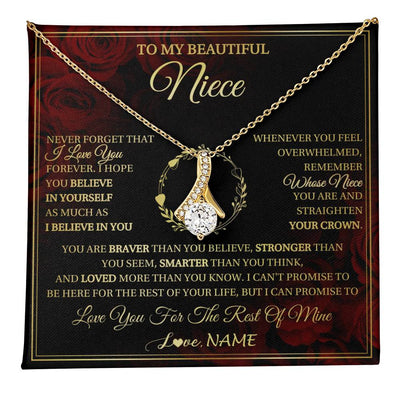 Alluring Beauty Necklace 18K Yellow Gold Finish | 1 | Personalized To My Beautiful Niece Necklace Gift From Aunt Uncle I Love You Niece Birthday Jewelry Gifts Graduation Christmas Customized Gift Box Message Card | teecentury