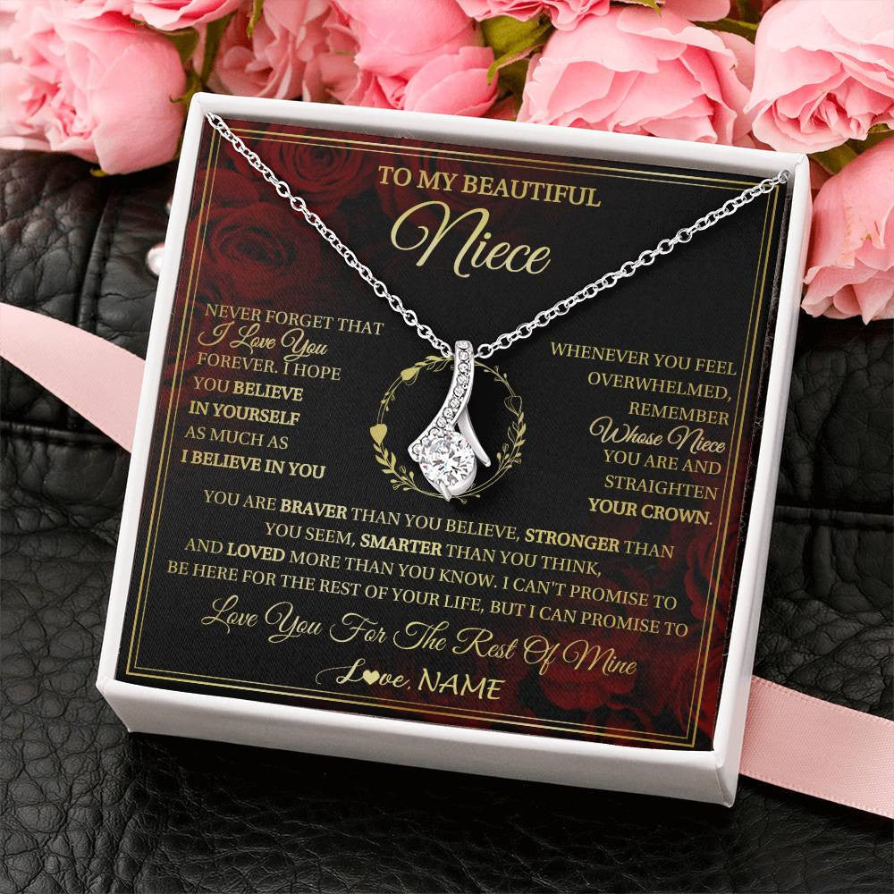 Alluring Beauty Necklace 14K White Gold Finish | 2 | Personalized To My Beautiful Niece Necklace Gift From Aunt Uncle I Love You Niece Birthday Jewelry Gifts Graduation Christmas Customized Gift Box Message Card | teecentury