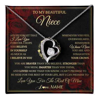 Forever Love Necklace 14K White Gold Finish | 1 | Personalized To My Beautiful Niece Necklace Gift From Aunt Uncle I Love You Niece Birthday Jewelry Gifts Graduation Christmas Customized Gift Box Message Card | teecentury