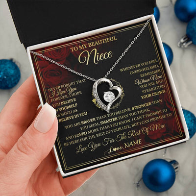 Forever Love Necklace 14K White Gold Finish | 2 | Personalized To My Beautiful Niece Necklace Gift From Aunt Uncle I Love You Niece Birthday Jewelry Gifts Graduation Christmas Customized Gift Box Message Card | teecentury