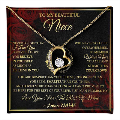 Forever Love Necklace 18K Yellow Gold Finish | 1 | Personalized To My Beautiful Niece Necklace Gift From Aunt Uncle I Love You Niece Birthday Jewelry Gifts Graduation Christmas Customized Gift Box Message Card | teecentury