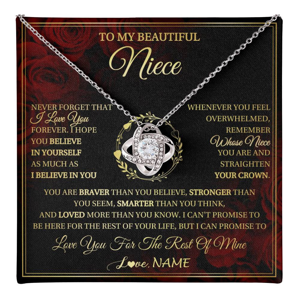 Love Knot Necklace 14K White Gold Finish | 1 | Personalized To My Beautiful Niece Necklace Gift From Aunt Uncle I Love You Niece Birthday Jewelry Gifts Graduation Christmas Customized Gift Box Message Card | teecentury