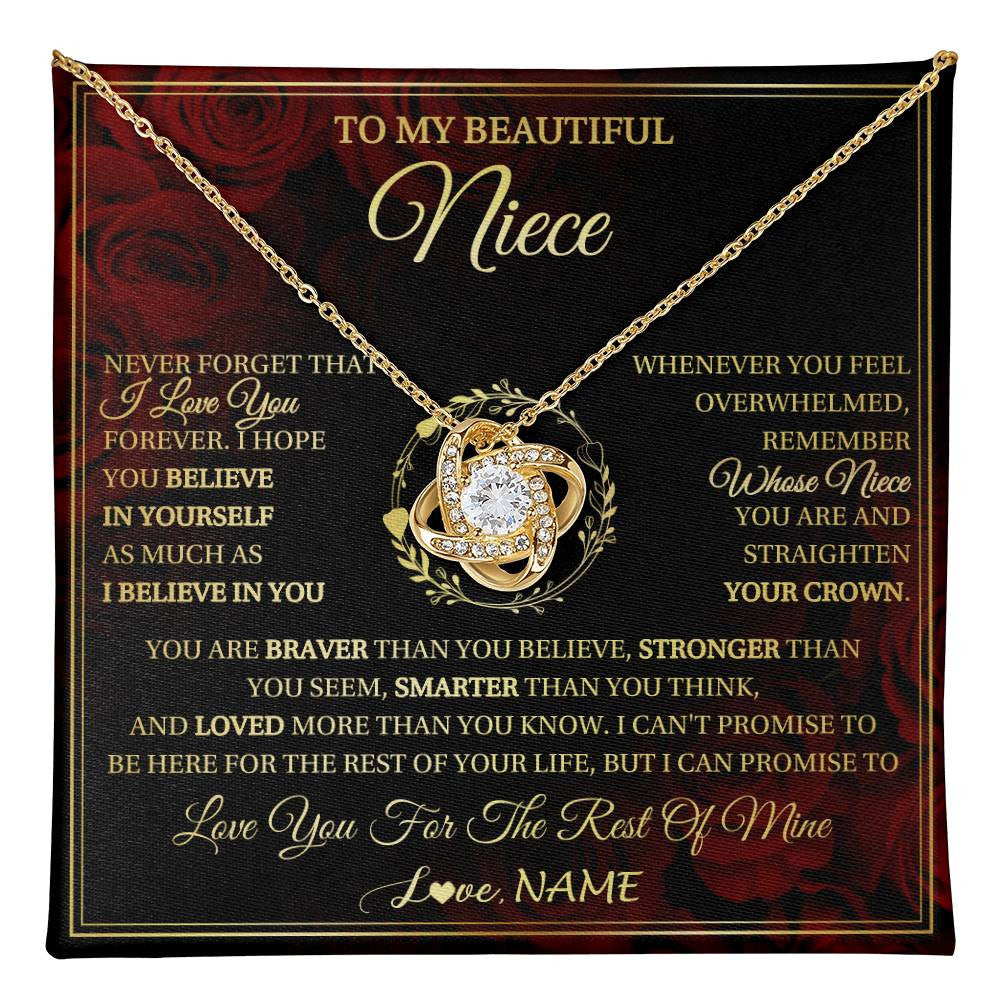 Love Knot Necklace 18K Yellow Gold Finish | 1 | Personalized To My Beautiful Niece Necklace Gift From Aunt Uncle I Love You Niece Birthday Jewelry Gifts Graduation Christmas Customized Gift Box Message Card | teecentury