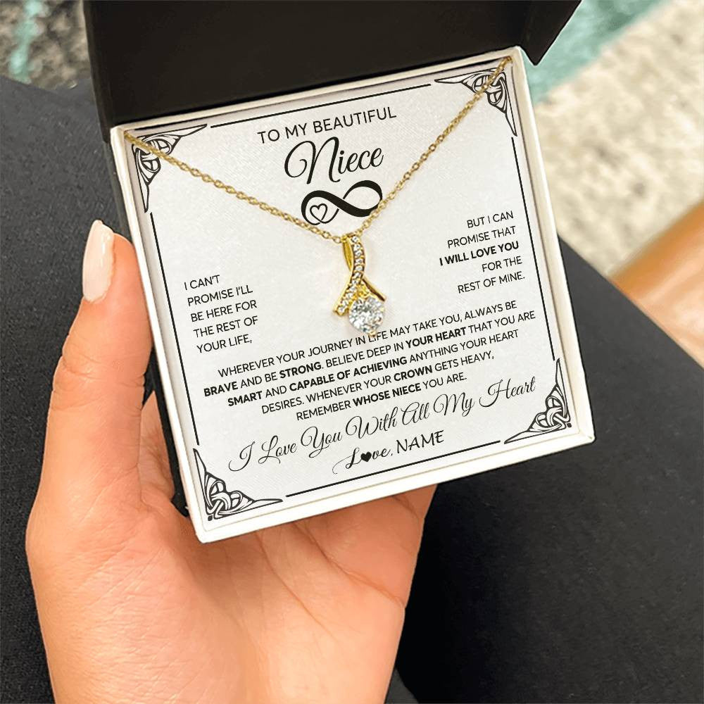 Alluring Beauty Necklace 18K Yellow Gold Finish | 2 | Personalized To My Beautiful Niece Necklace Women Girls From Aunt Uncle Love You Niece Birthday Gifts Jewelry Christmas Customized Gift Box Message Card | teecentury