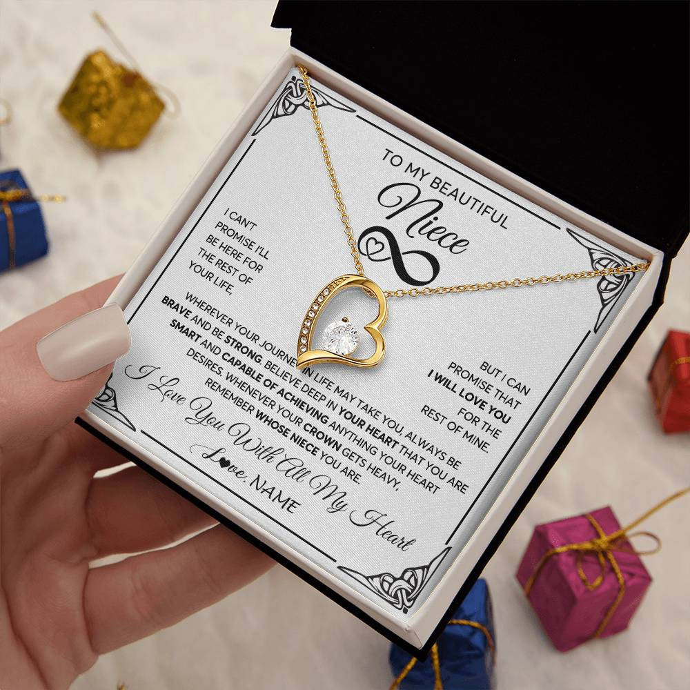 Forever Love Necklace 18K Yellow Gold Finish | 2 | Personalized To My Beautiful Niece Necklace Women Girls From Aunt Uncle Love You Niece Birthday Gifts Jewelry Christmas Customized Gift Box Message Card | teecentury