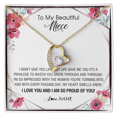Forever Love Necklace 18K Yellow Gold Finish | 1 | Personalized To My Beautiful Niece Necklace from Aunt Auntie Life Gave Me You Niece Birthday Thanksgiving Graduation Christmas Customized Gift Box Message Card | teecentury