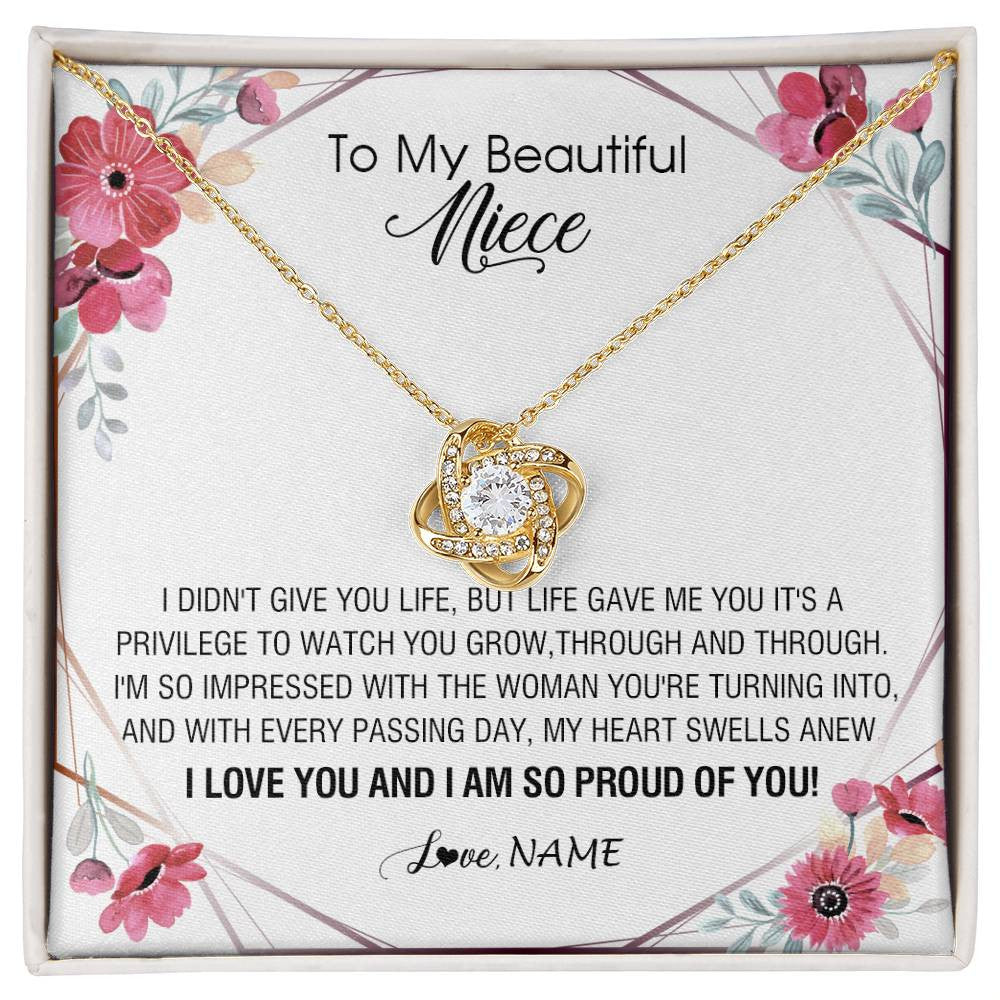 Love Knot Necklace 18K Yellow Gold Finish | 1 | Personalized To My Beautiful Niece Necklace from Aunt Auntie Life Gave Me You Niece Birthday Thanksgiving Graduation Christmas Customized Gift Box Message Card | teecentury
