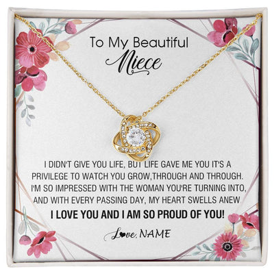 Love Knot Necklace 18K Yellow Gold Finish | 1 | Personalized To My Beautiful Niece Necklace from Aunt Auntie Life Gave Me You Niece Birthday Thanksgiving Graduation Christmas Customized Gift Box Message Card | teecentury