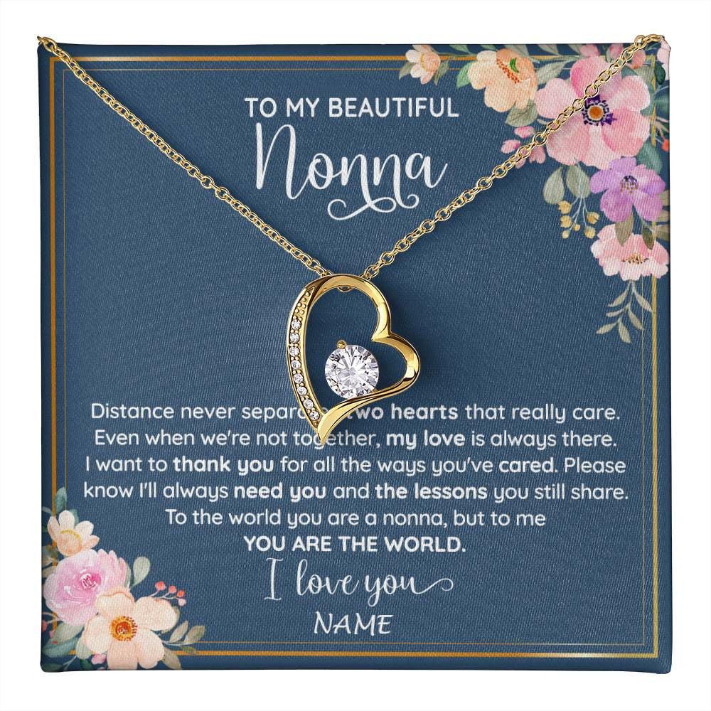 Forever Love Necklace 18K Yellow Gold Finish | 1 | Personalized To My Beautiful Nonna Necklace From Grandkids Granddaughter You Are The World Nonna Birthday Mothers Day Jewelry Customized Gift Box Message Card | teecentury