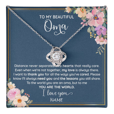 Love Knot Necklace 14K White Gold Finish | 1 | Personalized To My Beautiful Oma Necklace From Grandkids Granddaughter You Are The World Oma Birthday Mothers Day Christmas Customized Gift Box Message Card | teecentury