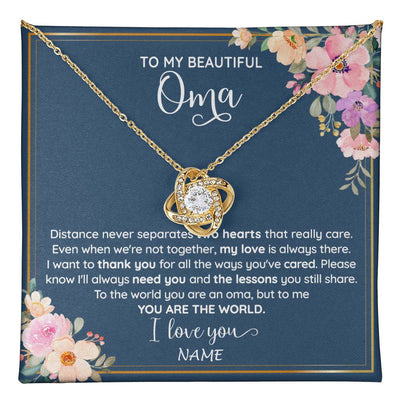 Love Knot Necklace 18K Yellow Gold Finish | 1 | Personalized To My Beautiful Oma Necklace From Grandkids Granddaughter You Are The World Oma Birthday Mothers Day Christmas Customized Gift Box Message Card | teecentury