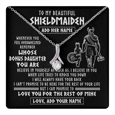 Alluring Beauty Necklace 14K White Gold Finish | 1 | Personalized To My Beautiful Shieldmaiden Viking Necklace Whenever You Feel Overwhelmed Bonus Daughter Birthday Gifts Christmas Custom Gift Box Message Card | teecentury.myshopify