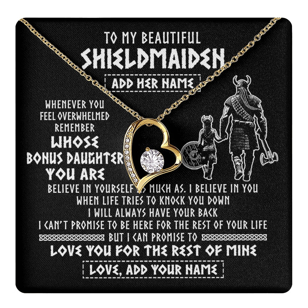 Forever Love Necklace 18K Yellow Gold Finish | 1 | Personalized To My Beautiful Shieldmaiden Viking Necklace Whenever You Feel Overwhelmed Bonus Daughter Birthday Gifts Christmas Custom Gift Box Message Card | teecentury.myshopify