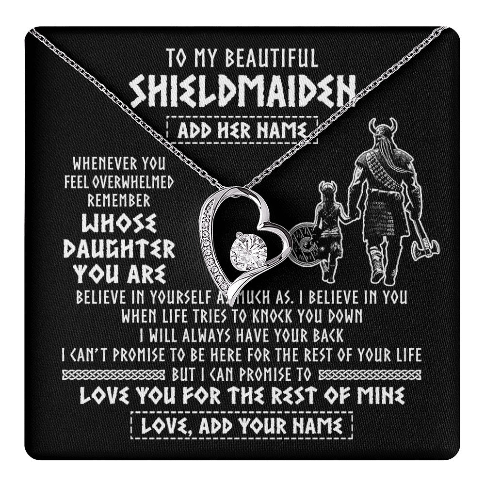 Forever Love Necklace 14K White Gold Finish | 1 | Personalized To My Beautiful Shieldmaiden Viking Necklace Whenever You Feel Overwhelmed Daughter Birthday Gifts Christmas Customized Gift Box Message Card | teecentury.myshopify