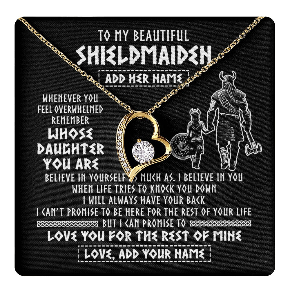 Forever Love Necklace 18K Yellow Gold Finish | 1 | Personalized To My Beautiful Shieldmaiden Viking Necklace Whenever You Feel Overwhelmed Daughter Birthday Gifts Christmas Customized Gift Box Message Card | teecentury.myshopify