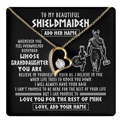 Forever Love Necklace 18K Yellow Gold Finish | 1 | Personalized To My Beautiful Shieldmaiden Viking Necklace Whenever You Feel Overwhelmed Granddaughter Birthday Gifts Christmas Custom Gift Box Message Card | teecentury.myshopify