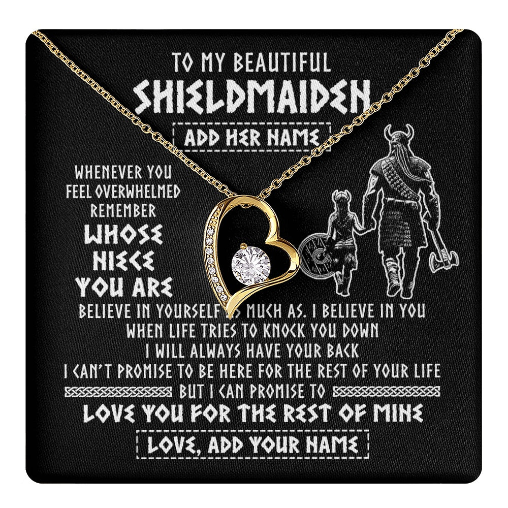 Forever Love Necklace 18K Yellow Gold Finish | 1 | Personalized To My Beautiful Shieldmaiden Viking Necklace Whenever You Feel Overwhelmed Niece Birthday Gifts Christmas Customized Gift Box Message Card | teecentury.myshopify