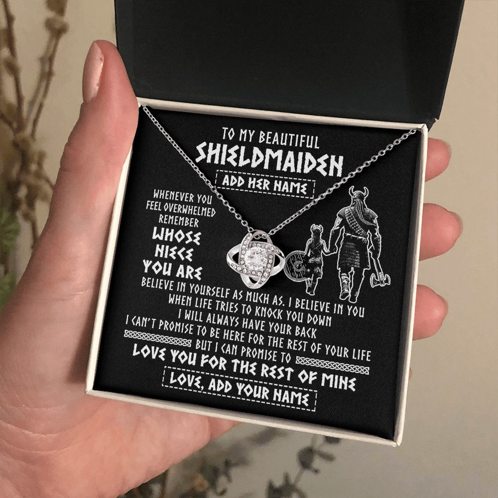 Love Knot Necklace 14K White Gold Finish | 2 | Personalized To My Beautiful Shieldmaiden Viking Necklace Whenever You Feel Overwhelmed Niece Birthday Gifts Christmas Customized Gift Box Message Card | teecentury.myshopify