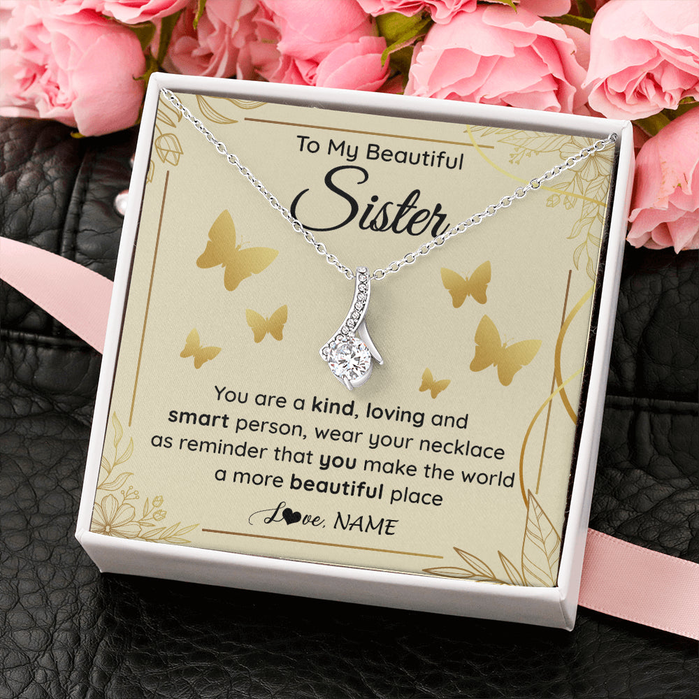 Alluring Beauty Necklace 14K White Gold Finish | 2 | Personalized To My Beautiful Sister Necklace From Brother You Are A Kind Loving Sister Birthday Gifts Jewelry Christmas Customized Gift Box Message Card | teecentury
