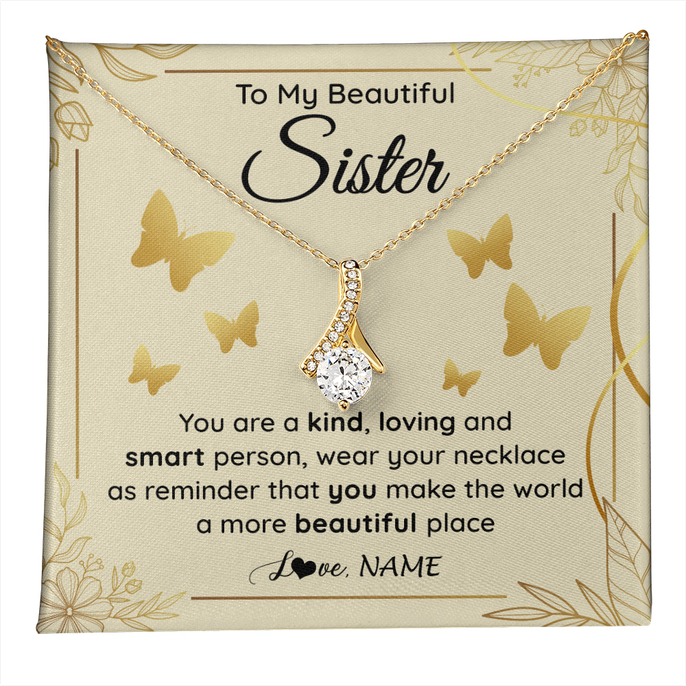 Alluring Beauty Necklace 18K Yellow Gold Finish | 1 | Personalized To My Beautiful Sister Necklace From Brother You Are A Kind Loving Sister Birthday Gifts Jewelry Christmas Customized Gift Box Message Card | teecentury