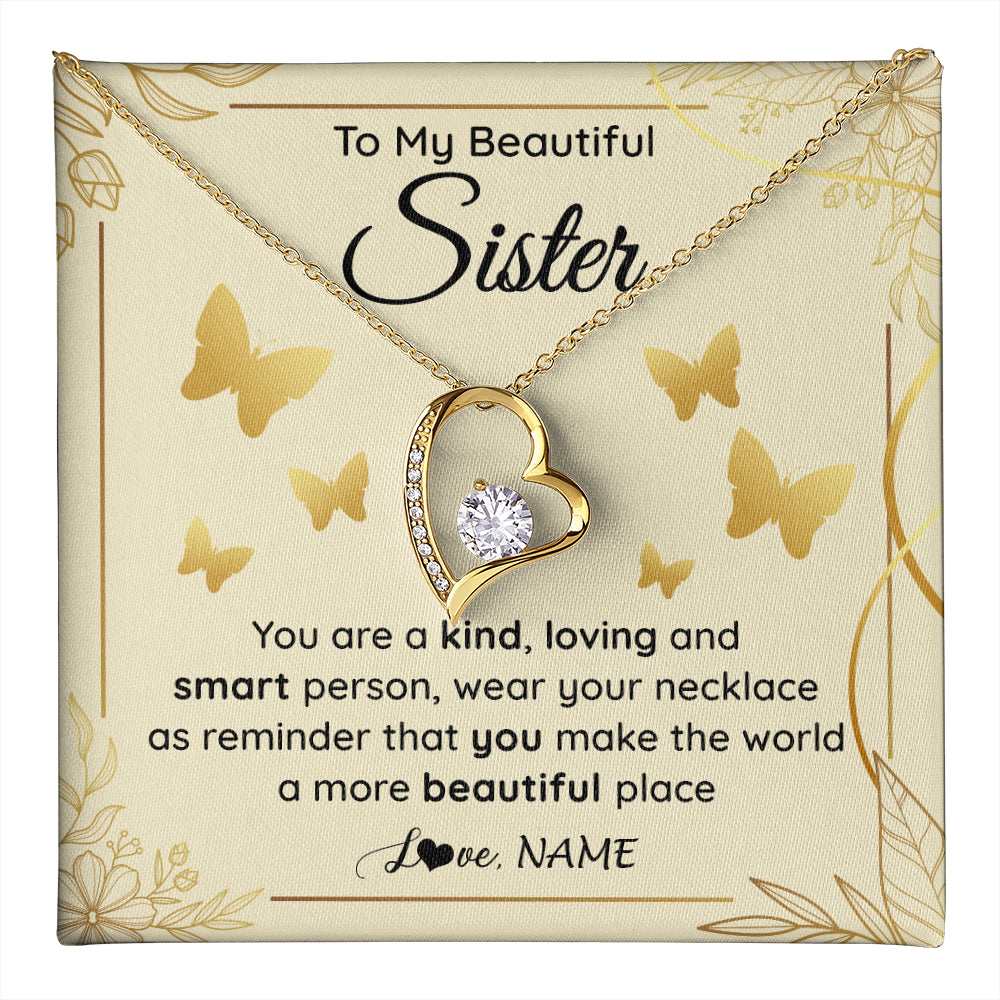 Forever Love Necklace 18K Yellow Gold Finish | 1 | Personalized To My Beautiful Sister Necklace From Brother You Are A Kind Loving Sister Birthday Gifts Jewelry Christmas Customized Gift Box Message Card | teecentury