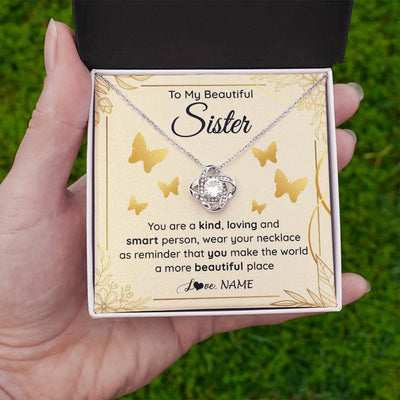 Love Knot Necklace 14K White Gold Finish | 2 | Personalized To My Beautiful Sister Necklace From Brother You Are A Kind Loving Sister Birthday Gifts Jewelry Christmas Customized Gift Box Message Card | teecentury