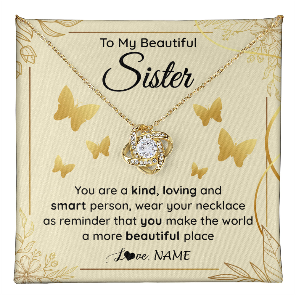 Love Knot Necklace 18K Yellow Gold Finish | 1 | Personalized To My Beautiful Sister Necklace From Brother You Are A Kind Loving Sister Birthday Gifts Jewelry Christmas Customized Gift Box Message Card | teecentury