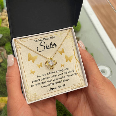 Love Knot Necklace 18K Yellow Gold Finish | 2 | Personalized To My Beautiful Sister Necklace From Brother You Are A Kind Loving Sister Birthday Gifts Jewelry Christmas Customized Gift Box Message Card | teecentury