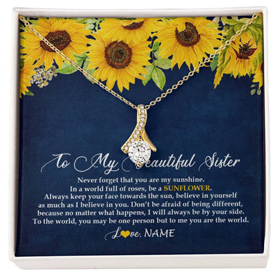 Alluring Beauty Necklace 18K Yellow Gold Finish | Personalized To My Beautiful Sister Necklace From Sister Brother Be A Sunflower My Sunshine Sister Birthday Christmas Customized Gift Box Message Card | teecentury