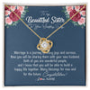 Love Knot Necklace 18K Yellow Gold Finish | Personalized To My Beautiful Sister Necklace On Her Wedding Day Congratulations Jewelry Sister Birthday Anniversary Christmas Customized Gift Box Message Card | teecentury