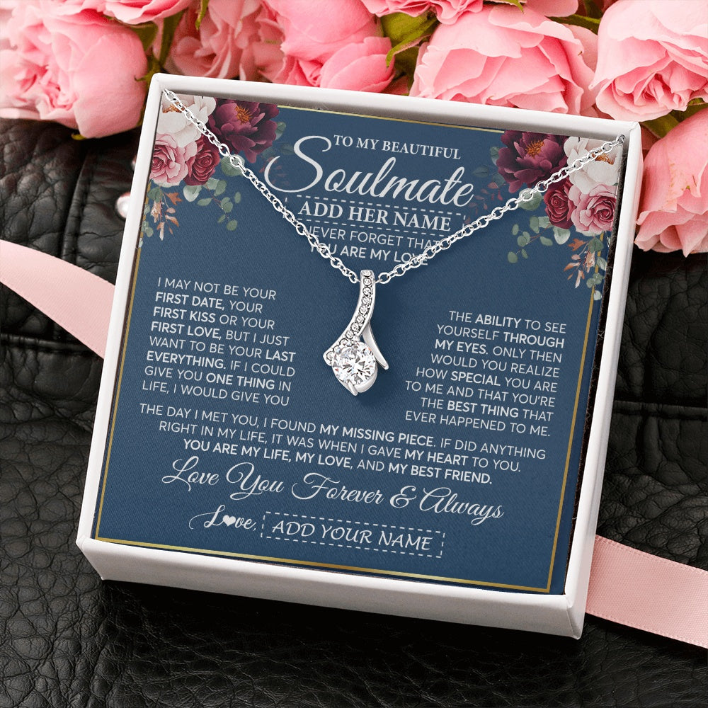 Alluring Beauty Necklace 14K White Gold Finish | 2 | Personalized To My Beautiful Soulmate Gift Necklace You Are My Love Gifts For Wife From Husband Wife Birthday Valentines Day Custom Gift Box Message Card | teecentury.myshopify