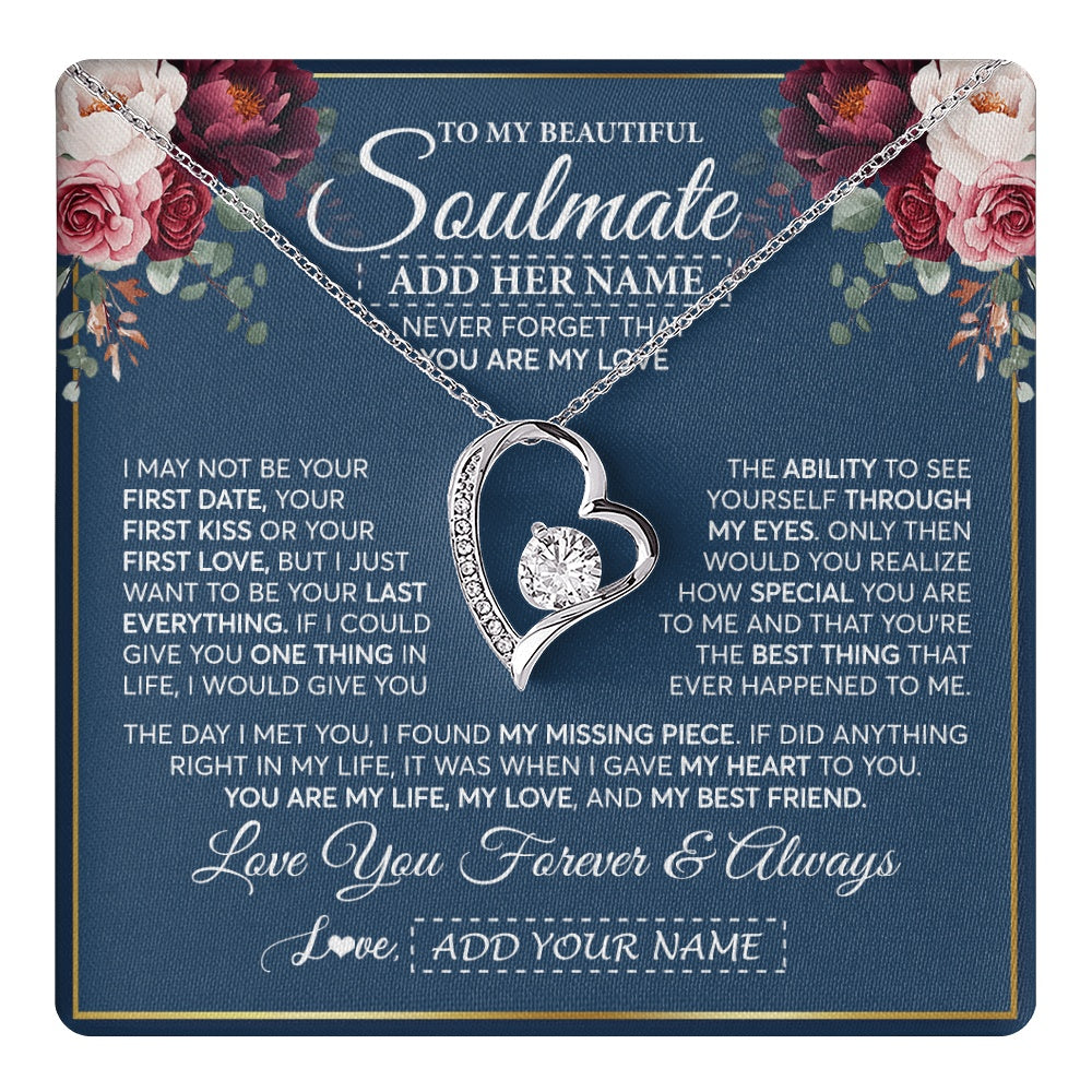 Forever Love Necklace 14K White Gold Finish | 1 | Personalized To My Beautiful Soulmate Gift Necklace You Are My Love Gifts For Wife From Husband Wife Birthday Valentines Day Custom Gift Box Message Card | teecentury.myshopify