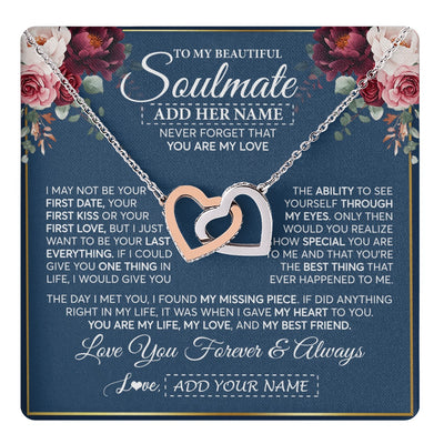 Interlocking Hearts Necklace Stainless Steel & Rose Gold Finish | 1 | Personalized To My Beautiful Soulmate Gift Necklace You Are My Love Gifts For Wife From Husband Wife Birthday Valentines Day Custom Gift Box Message Card | teecentury.myshopify