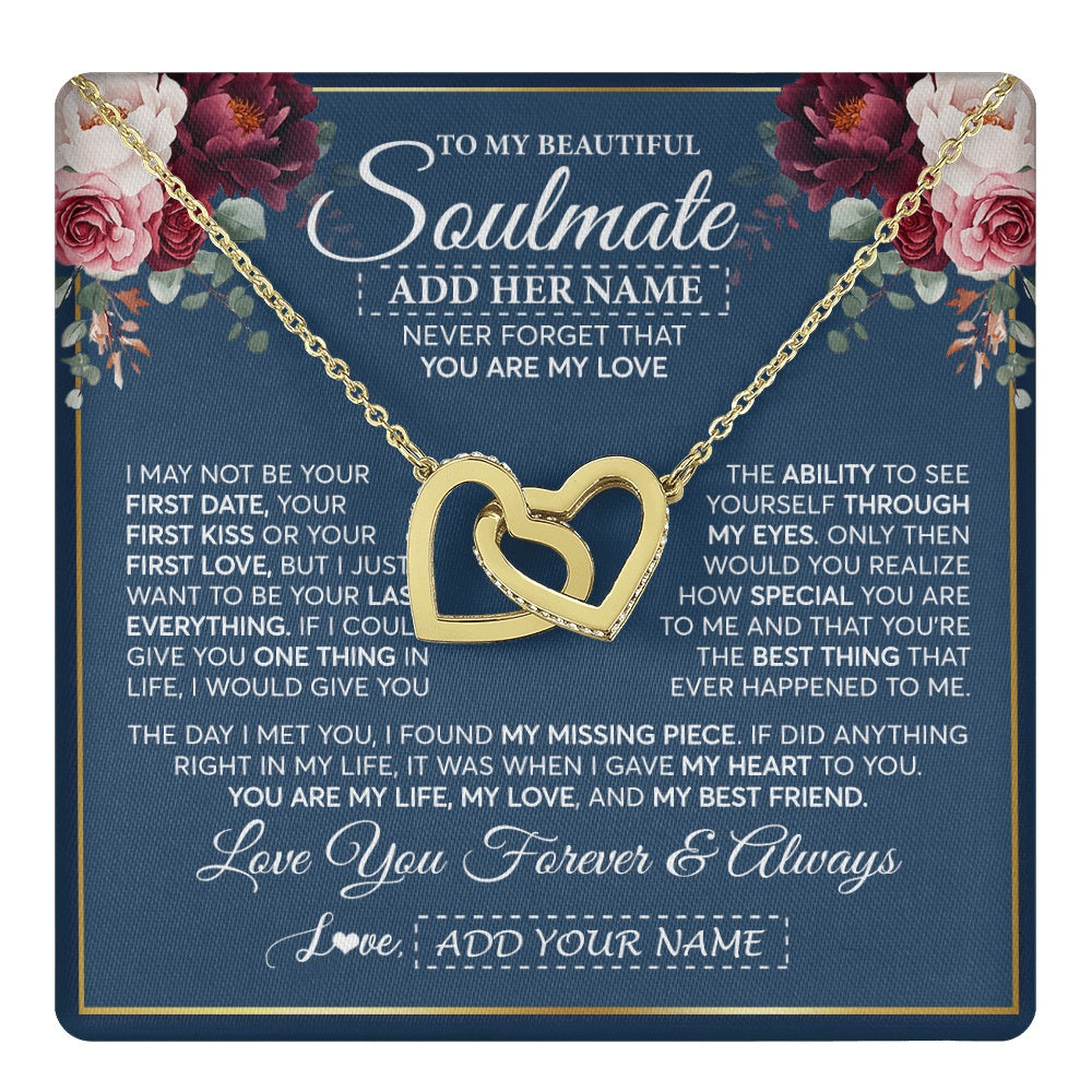 Interlocking Hearts Necklace 18K Yellow Gold Finish | 1 | Personalized To My Beautiful Soulmate Gift Necklace You Are My Love Gifts For Wife From Husband Wife Birthday Valentines Day Custom Gift Box Message Card | teecentury.myshopify