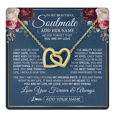 Interlocking Hearts Necklace 18K Yellow Gold Finish | 1 | Personalized To My Beautiful Soulmate Gift Necklace You Are My Love Gifts For Wife From Husband Wife Birthday Valentines Day Custom Gift Box Message Card | teecentury.myshopify