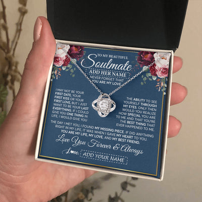 Love Knot Necklace 14K White Gold Finish | 2 | Personalized To My Beautiful Soulmate Gift Necklace You Are My Love Gifts For Wife From Husband Wife Birthday Valentines Day Custom Gift Box Message Card | teecentury.myshopify