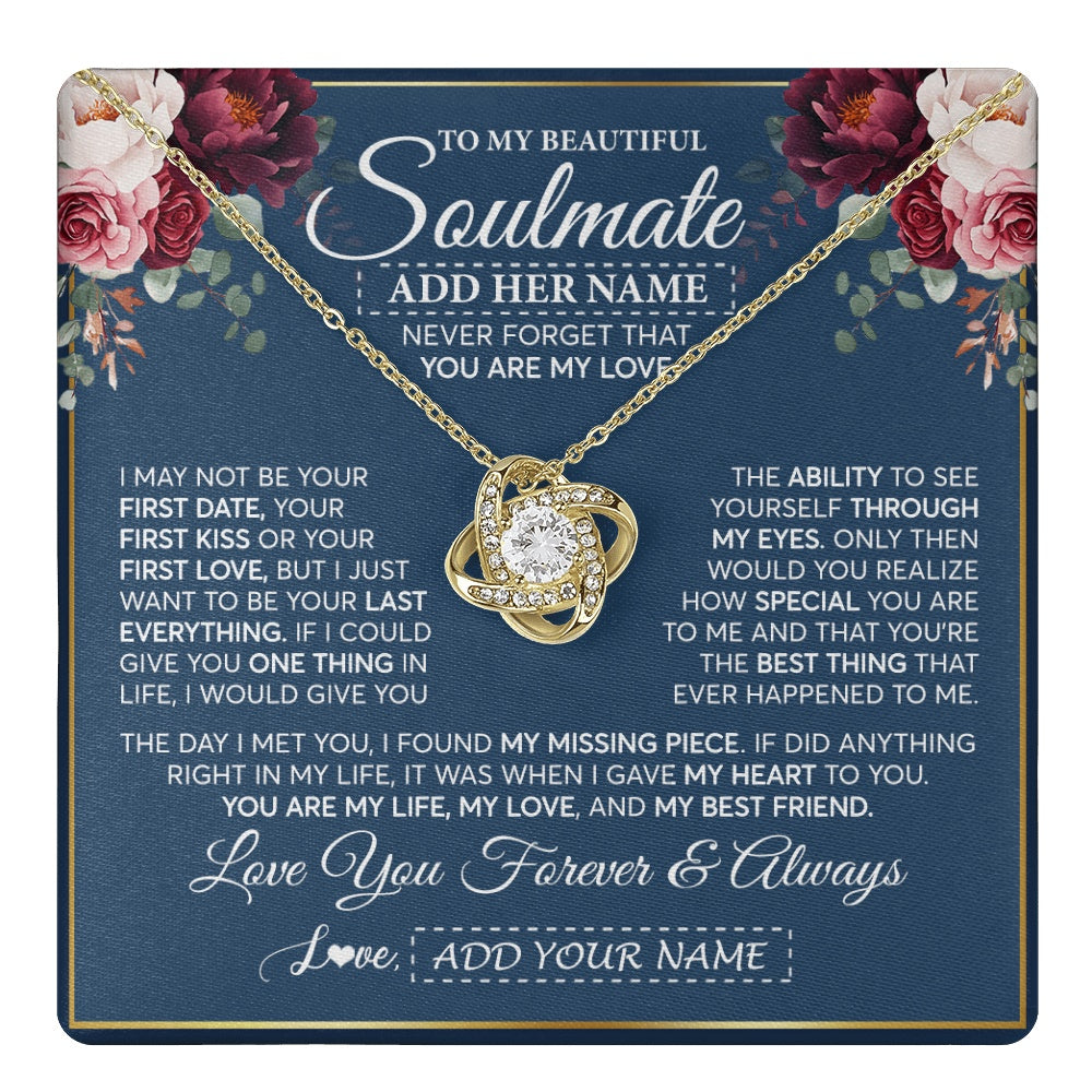Love Knot Necklace 18K Yellow Gold Finish | 1 | Personalized To My Beautiful Soulmate Gift Necklace You Are My Love Gifts For Wife From Husband Wife Birthday Valentines Day Custom Gift Box Message Card | teecentury.myshopify