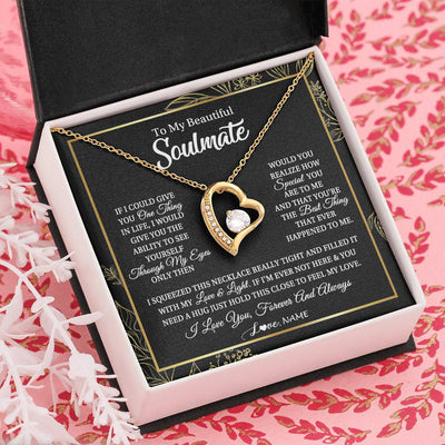Forever Love Necklace 18K Yellow Gold Finish | Personalized To My Beautiful Soulmate Necklace From Husband Boyfriend Feel My Love For Her Future Wife Girlfriend Birthday Anniversary Customized Message Card | teecentury