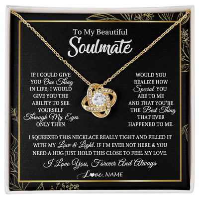 Love Knot Necklace 18K Yellow Gold Finish | Personalized To My Beautiful Soulmate Necklace From Husband Boyfriend Feel My Love For Her Future Wife Girlfriend Birthday Anniversary Customized Message Card | teecentury