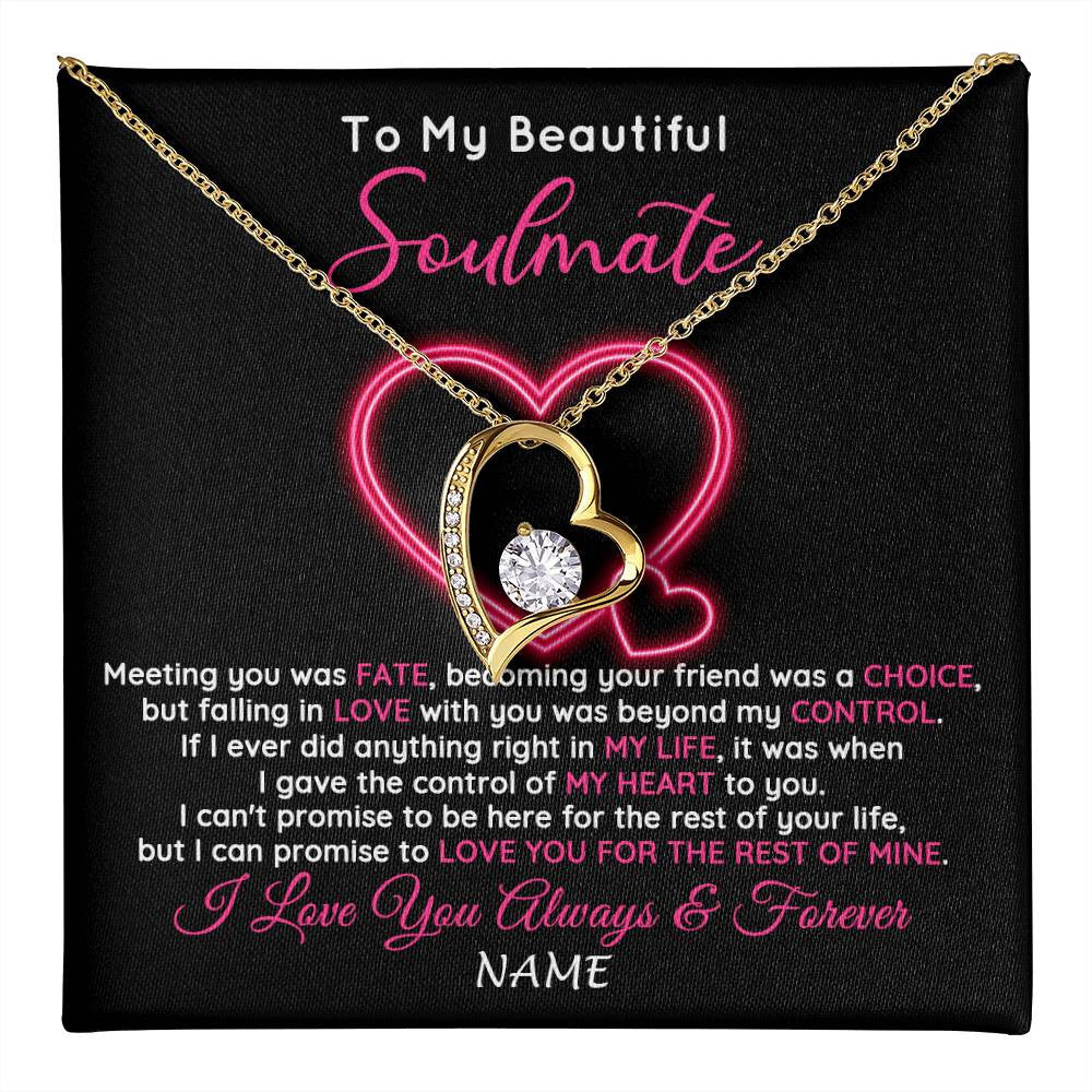 Forever Love Necklace 18K Yellow Gold Finish | 1 | Personalized To My Beautiful Soulmate Necklace From Husband Falling In Love Wife Birthday Valentines Day Christmas Jewelry Customized Gift Box Message Card | teecentury