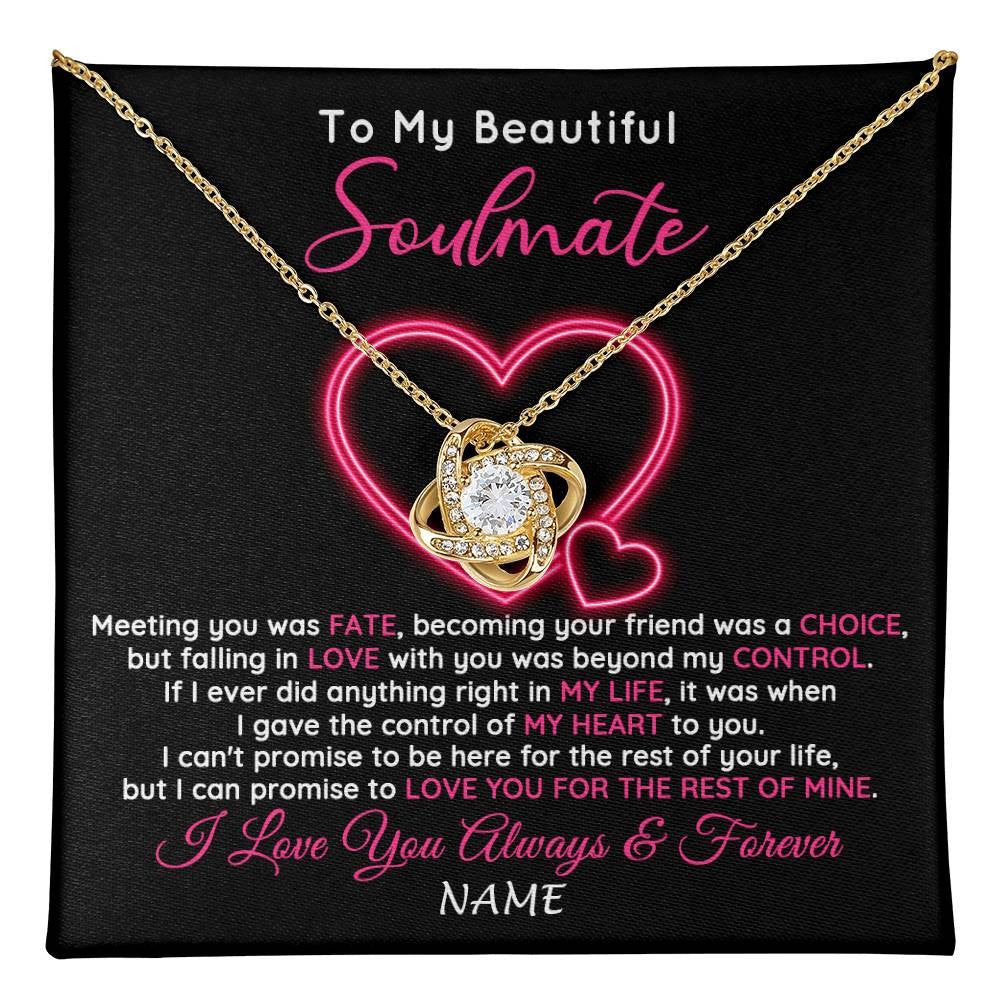 Love Knot Necklace 18K Yellow Gold Finish | 1 | Personalized To My Beautiful Soulmate Necklace From Husband Falling In Love Wife Birthday Valentines Day Christmas Jewelry Customized Gift Box Message Card | teecentury