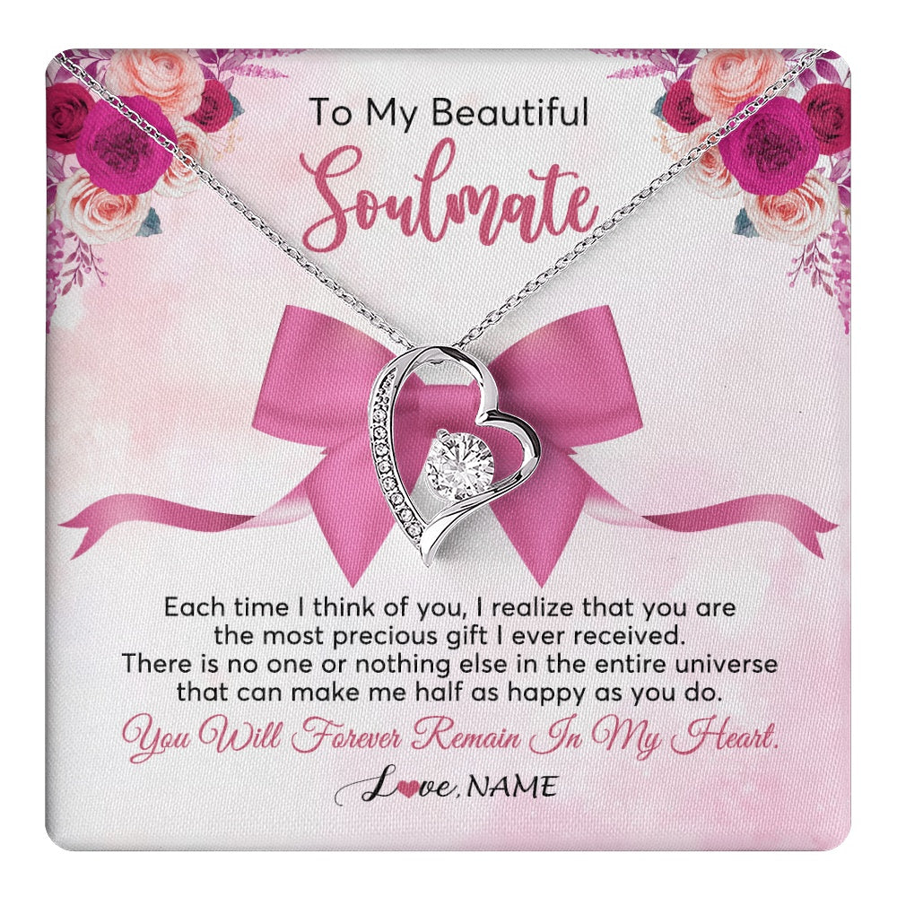 Forever Love Necklace 14K White Gold Finish | 1 | Personalized To My Beautiful Soulmate Necklace From Husband Forever In My Heart Wife Birthday Anniversary Wedding Valentines Customized Gift Box Message Card | teecentury.myshopify