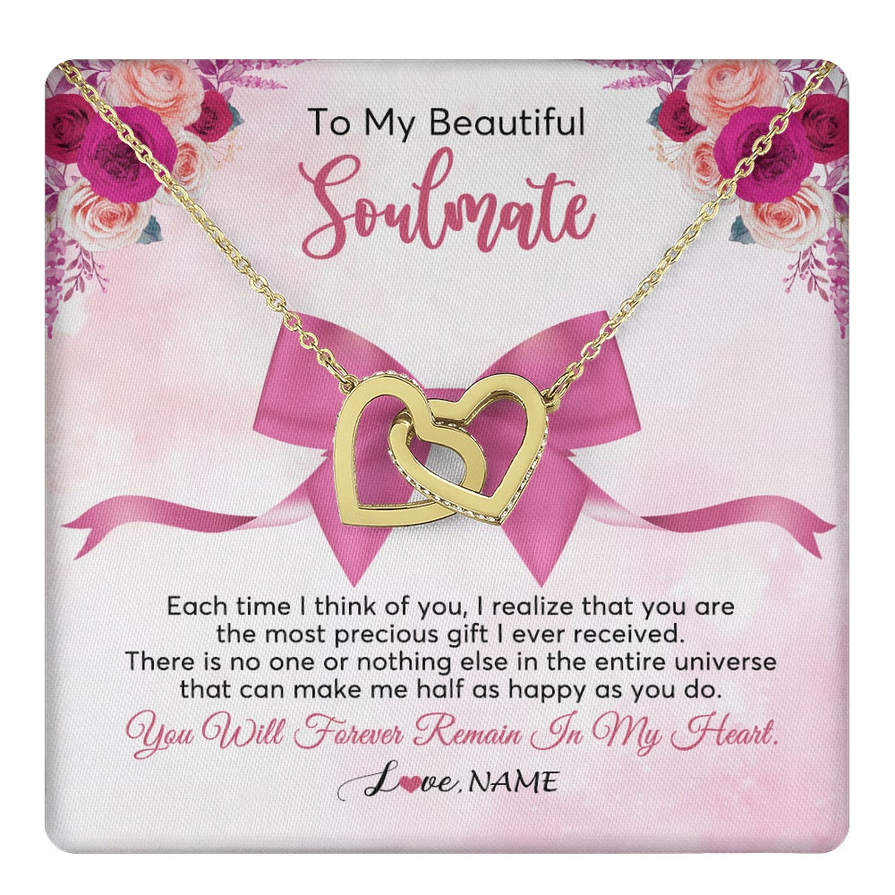 Interlocking Hearts Necklace 18K Yellow Gold Finish | 1 | Personalized To My Beautiful Soulmate Necklace From Husband Forever In My Heart Wife Birthday Anniversary Wedding Valentines Customized Gift Box Message Card | teecentury.myshopify