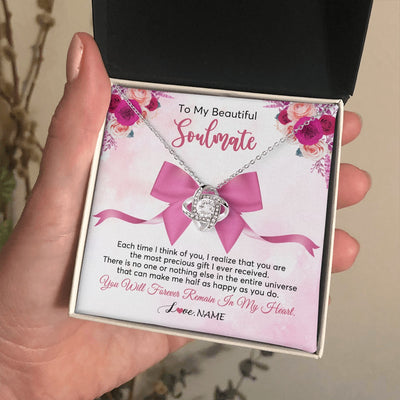 Love Knot Necklace 14K White Gold Finish | 2 | Personalized To My Beautiful Soulmate Necklace From Husband Forever In My Heart Wife Birthday Anniversary Wedding Valentines Customized Gift Box Message Card | teecentury.myshopify