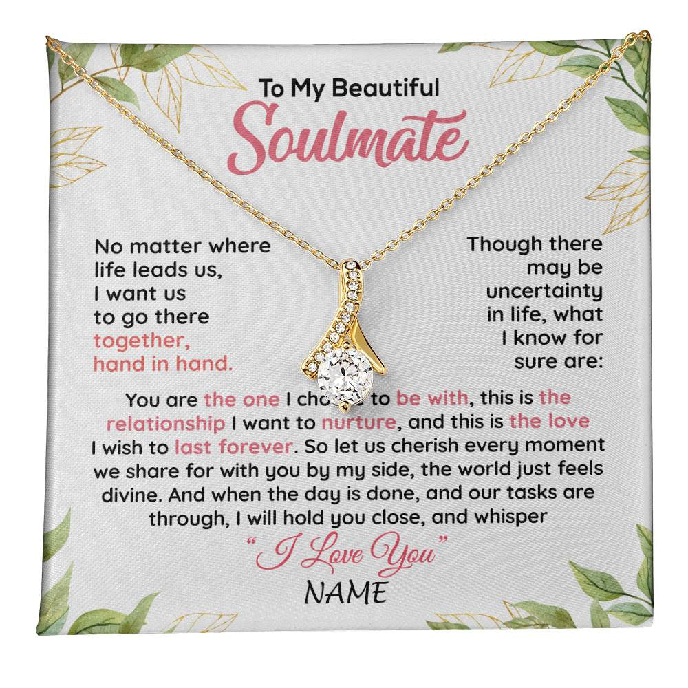 Alluring Beauty Necklace 18K Yellow Gold Finish | 1 | Personalized To My Beautiful Soulmate Necklace From Husband Hand In Hand Wife Birthday Anniversary Valentines Day Jewelry Customized Gift Box Message Card | teecentury